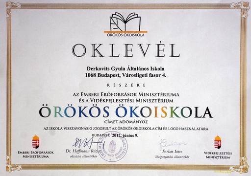 Örökös Ökoiskola lett a terézvárosi Derkovits Gyula Általános Iskola